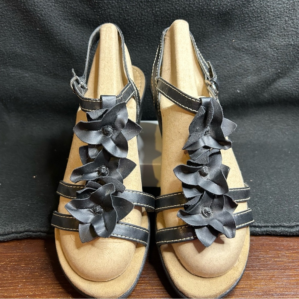Black and Tan Women's Sandals with Floral Design with 3” heel